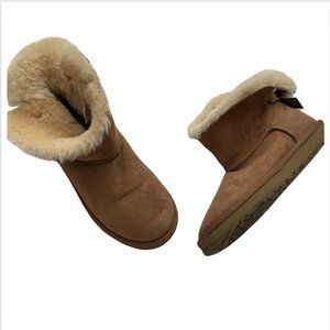 UGG Ankle Boots Faux Fur Lined Suede Round Toe Winter Outdoor Casual Brown 8